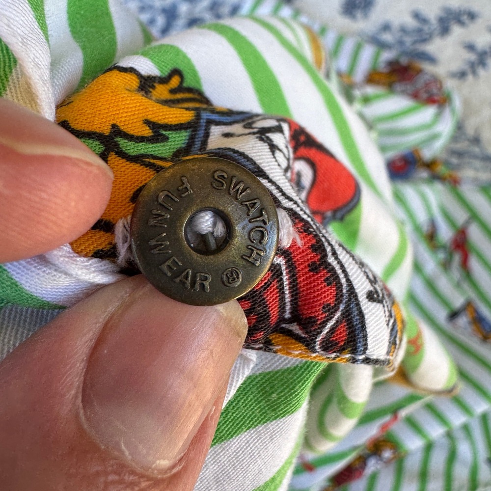 VTG! Swatch Green Striped Button Down Long Sleeve Shirt Big 2XL Quirky Logo - Picture 14 of 16